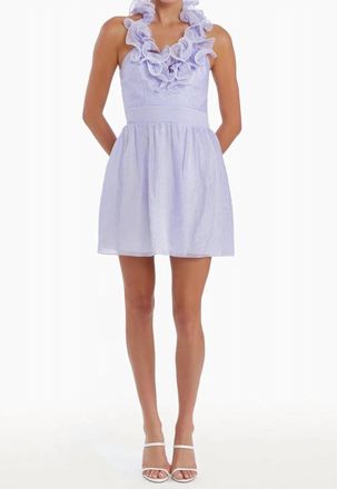Amanda Uprichard Indra Mini Stripe Ruffle Halter A-Line Dress In Lavender