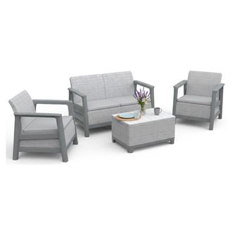 Dmora Set De Sal&oacute;n Exterior Grafton, Sala Exterior 4 Asientos, Mesa, Resistente Rayos Uv, Gris Claro