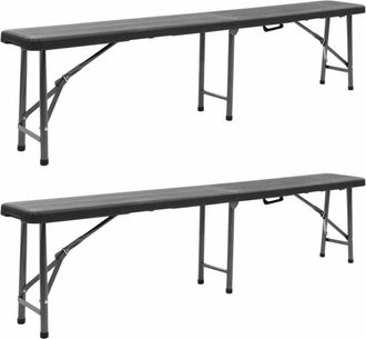 vidaXL Bancos De Jard&iacute;n Plegables 2 Unidades Hdpe Negro 180 Cm Vidaxl