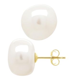 Ateliers Saint Germain Womens Earrings Yellow Gold - Real Cultured Freshwater Pearls Baroque 12-13 mm - One Size