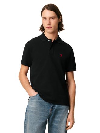 Ami Mens Ami de Coeur Polo Shirt in Black Cotton - Size Small