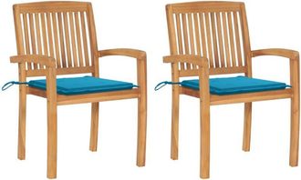 vidaXL Sillas De Jard&iacute;n 2 Uds Con Cojines Madera Maciza De Teca Azul Vidaxl