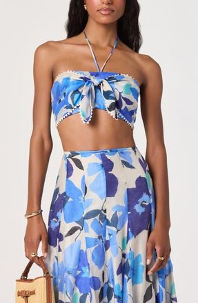 ASTR the Label Kehlani Floral Crop Halter Top in Blue Floral at Nordstrom, Size X-Small