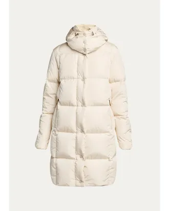 Moncler Litte Square-Quilted Hooded Long Down Jacket