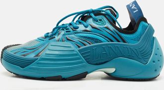 Lanvin Turquoise Blue Mesh And Rubber Flash X Lace Up Sneakers