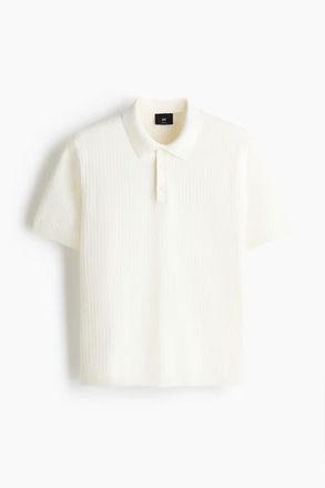 H&M Regular Fit Textured-knit Polo Shirt in White at Nordstrom, Size Xx-Large