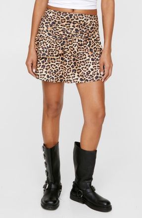 NASTY GAL Leopard Print Ruffle Miniskirt at Nordstrom, Size 10