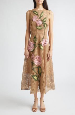 Oscar De La Renta Embroidered Geo Guipure Lace Dress in Khaki at Nordstrom, Size 6