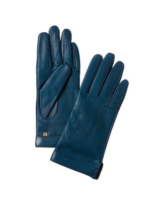 Bruno Magli Logo Cuff Cashmere-Lined Leather Gloves