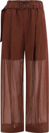 Brunello Cucinelli Womens Loose Cotton Trousers With Monili Mulberry