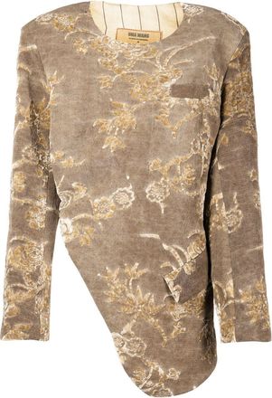 Uma Wang Karaoke cut-out long-sleeve top - women - Cotton/Linen/Flax/Viscose/Viscose/Cupro - S - Brown