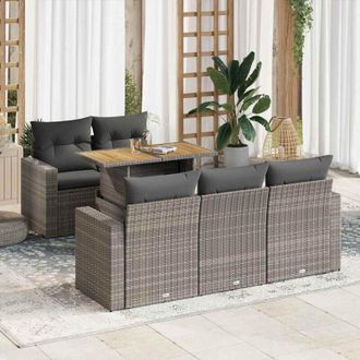 vidaXL Set De Muebles De Jard&iacute;n 6 Pzas Y Cojines Rat&aacute;n Sint&eacute;tico Gris Vidaxl