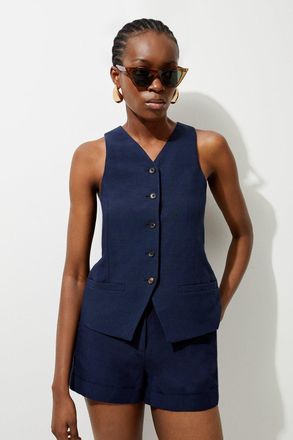 Karen Millen Premium Linen Tailored Button Through Longline Waistcoat