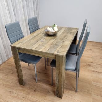 Kosy Koala Dining Room Table Set of 4 Rustic Effect Dining Table with 4 Grey Faux Leather Chairs Kitchen Dining Table