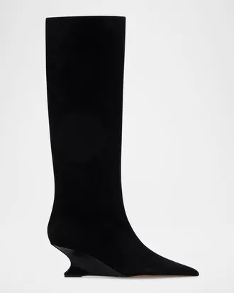 PARIS TEXAS Nina Suede Knee-High Wedge Boots