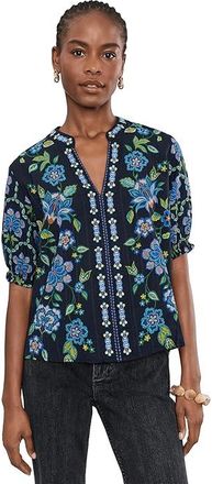 Johnny Was Smocked Sleeve Paris Blouse - Delmira Womens Clothing Delmira : 2XL, Cotton/Linen/Rayon