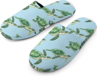 Generic Sea Turtles Mens Slippers Flannel Warm House Shoes with Rubber Anti-Slip Sole Slip On for Home Outdoor