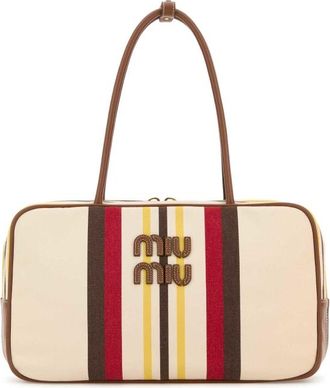 Miu Miu Embroidered Canvas Shoulder Bag