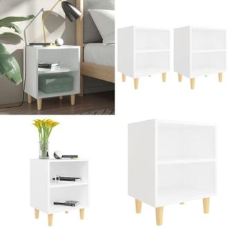 vidaXL Comodini con Gambe in Legno Massello 2pz Bianchi 40x30x50 cm - Comodino per camera da letto - Comodino scandinavo