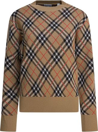 Burberry Check Sweater - Dames - Ronde hals truien - Beige - XS - Wol - Truien & Vesten