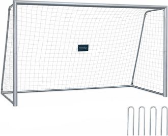 Relaxdays Porter&iacute;a De F&uacute;tbol Relaxdays Sin Diana, 160 X 240 X 90 Cm, Red De Pe Y Acero, Con Piquetas, Para Jard&iacute;n, Grande, Gris