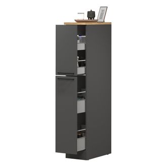 Dmora Despensa De Cocina Quintino, Mueble Multiusos, Mueble De Almacenamiento Con 2 Cajones, 100% Made In Italy, 30x60h165 Cm, Antracita Y Roble, Con Embala