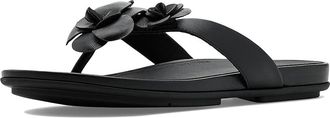 FitFlop Gracie Flower Leather Flip-flops Womens Wedge Shoes Black : 11 M (B)
