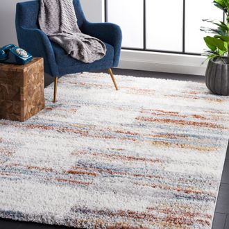 Safavieh Berber Shag Machine Made Area Rug, Blue Rust / Ivory Contemporary Style Easy Care