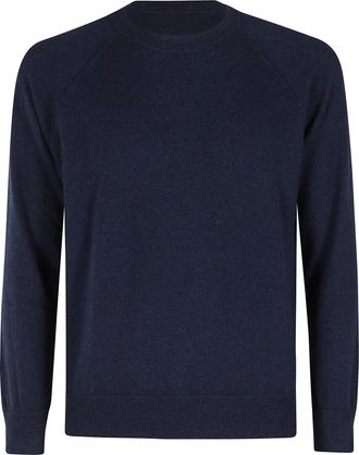 Gran Sasso Navy Raglan Sleeve Crewneck Cashmere Sweater