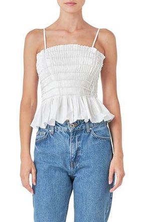endless rose Bead Pleated Peplum Camisole in White at Nordstrom Rack, Size X-Small