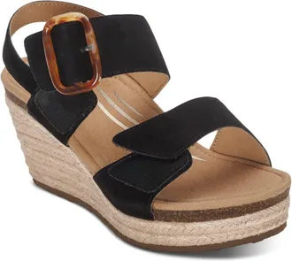 Aetrex Womens Ashley Arch Support Wedge Sandals In Black
