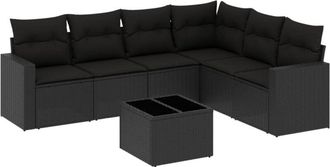 vidaXL Set De Comedor De Jard&iacute;n 7 Pzas Y Cojines Rat&aacute;n Sint&eacute;tico Negro Vidaxl