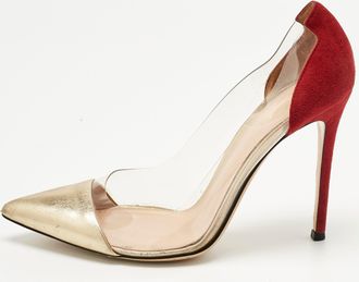 Gianvito Rossi Burgundy/gold Pvc And Leather Plexi Pumps
