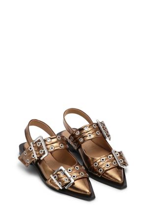 Ganni Buckle Ballerina In Bronze