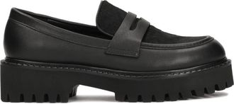 Kazar Halve instap schoen met natuurlijk haar. Dit product valt groot uit. - Dames - Loafers - Zwart - 39 1/2 EU - Leer - Schoenen