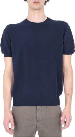 Drumohr T-shirt met ronde hals - Heren - Ronde hals truien - Blauw - S - Katoen - Truien & Vesten