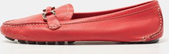 Ferragamo Red Leather Gancini Slip On Loafers