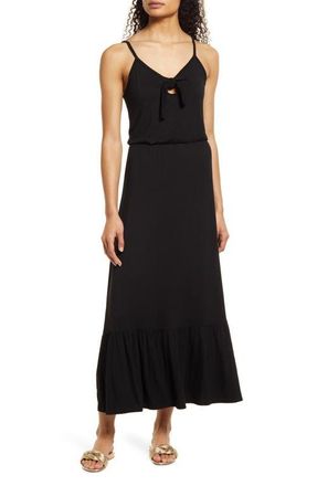 Loveappella Tie Front Maxi Sundress in Black at Nordstrom, Size X-Small