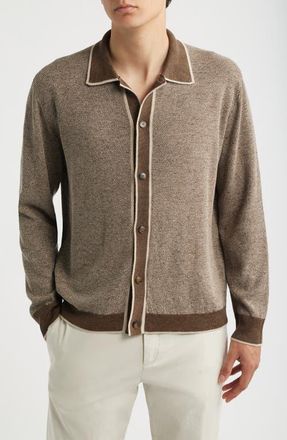 Canali Linen Blend Cardigan in Light Brown at Nordstrom, Size 38 Us
