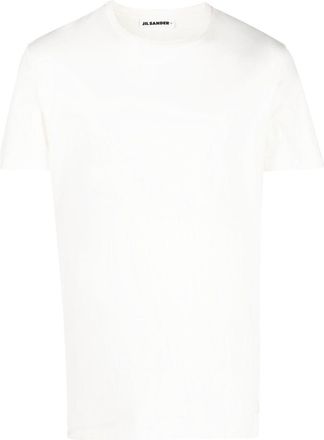 Jil Sander embroidered-logo short-sleeved T-shirt - men - Cotton/Elastane - L - Neutrals