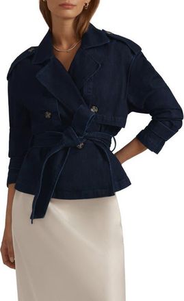 Favorite Daughter The Cropped Charles Denim Trench Coat in Lisbon at Nordstrom, Size Xx-Small
