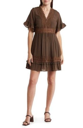 Wishlist Lace Insert Tie Back Dress in Chocolate at Nordstrom Rack, Size Medium