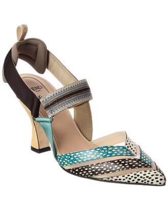 Fendi Fendi Colibri Snake-Embossed Leather & Mesh Slingback Pump