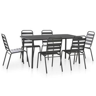 Berkfield Home 7 Piece Outdoor Dining Set Steel Dark Grey