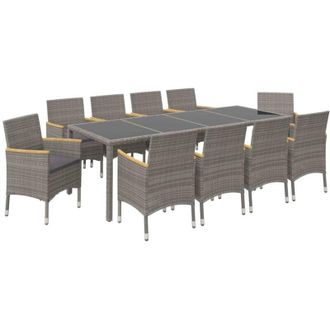 vidaXL Furniture Limited - Set Comedor Jard&iacute;n 11 Pzas Cojines Rat&aacute;n