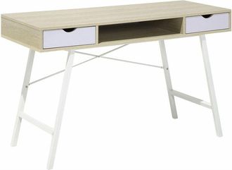 Beliani Scrivania in colore marrone chiaro/bianco 120 x 48 cm con 2 cassetti Clarita