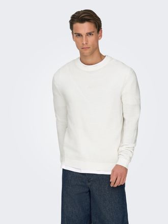 Only & Sons Rundhalspullover ONLY & SONS ONSRON REG LS CREW NECK KNIT NOOS, Herren, Gr. XXL, cloud dancer, Strick, Obermaterial: 100% Baumwolle, unifarben, regula