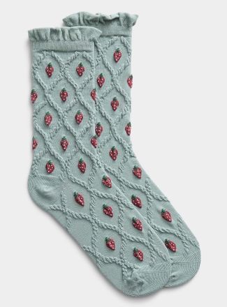 Simons Womens Strawberry and textured diamond socks