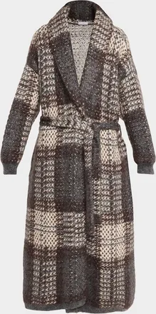Brunello Cucinelli Tartan Double-Knit Long Coat