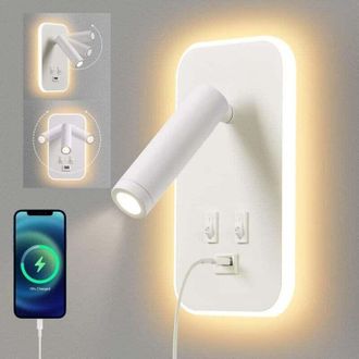OEM Aplique De Pared Led, L&aacute;mpara De Lectura De Mesita De Noche Con Interruptor, Puerto De Carga Usb, Iluminaci&oacute;n Ambiental Ajustable Para Dormitorio (luz